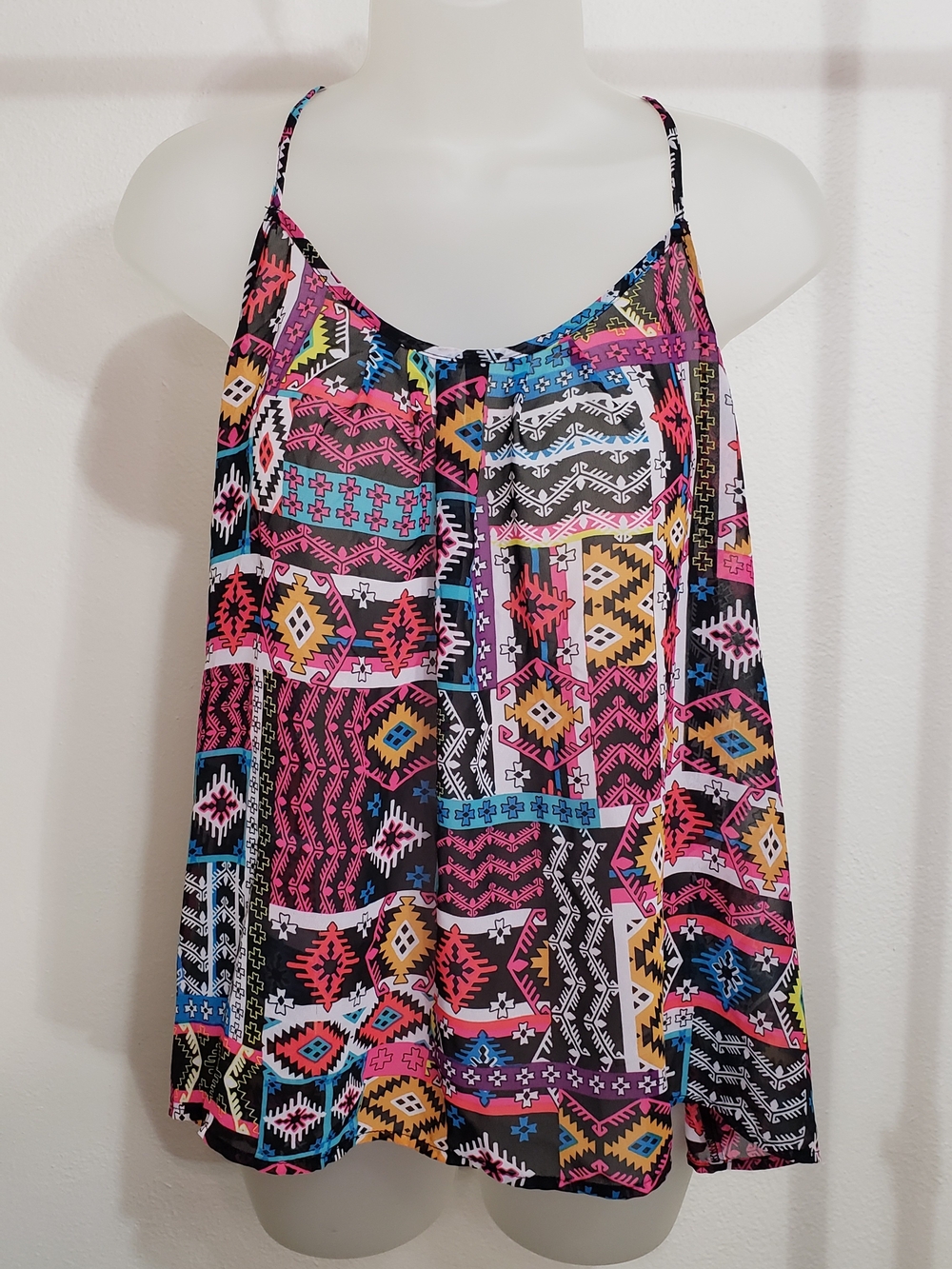 Arizona Jean Company Multicolor Aztec Print Cami - Pink, Blue, Yellow, Black